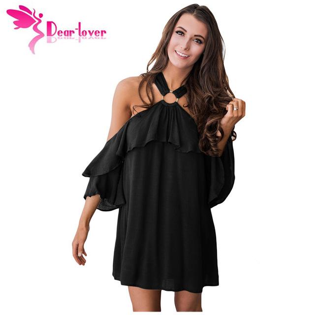 Dear-Lover Elegant Dresses 2017 Off Shoulder Summer Vestidos Burgundy Adorable Sexy O Ring Detail Boho Ruffle A-line Dress 22967 - Lolieshop