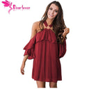Dear-Lover Elegant Dresses 2017 Off Shoulder Summer Vestidos Burgundy Adorable Sexy O Ring Detail Boho Ruffle A-line Dress 22967 - Lolieshop