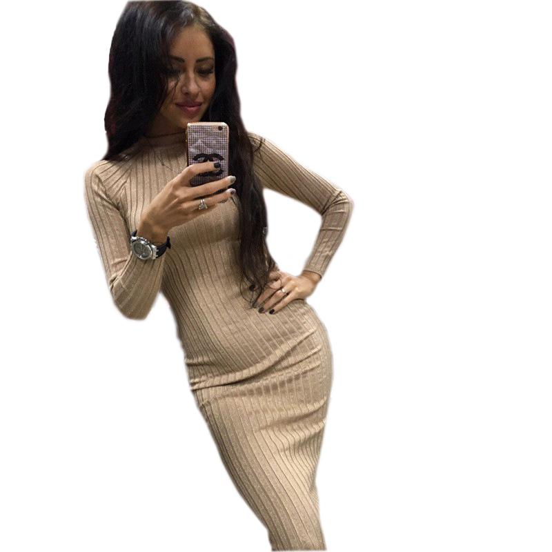 2017 Women's Autumn Spring Dresses Robe Sexy Black Midi Sheath Slim Bodycon Dress Long Sleeve Elegant Package Hip Vestidos GV424 - Lolieshop