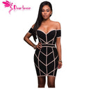 Dear-Lover Off Shoulder Dress 2017 Party Summer Clubwear Sexy Women Black Nude Trim Bodycon Mini Dress vestido de festa LC22974 - Lolieshop