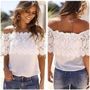 Sexy Women Off Shoulder Blouse 2017 Fashion Beachwear Casual Tops Lace White Chiffon Crochet Shirt - Lolieshop