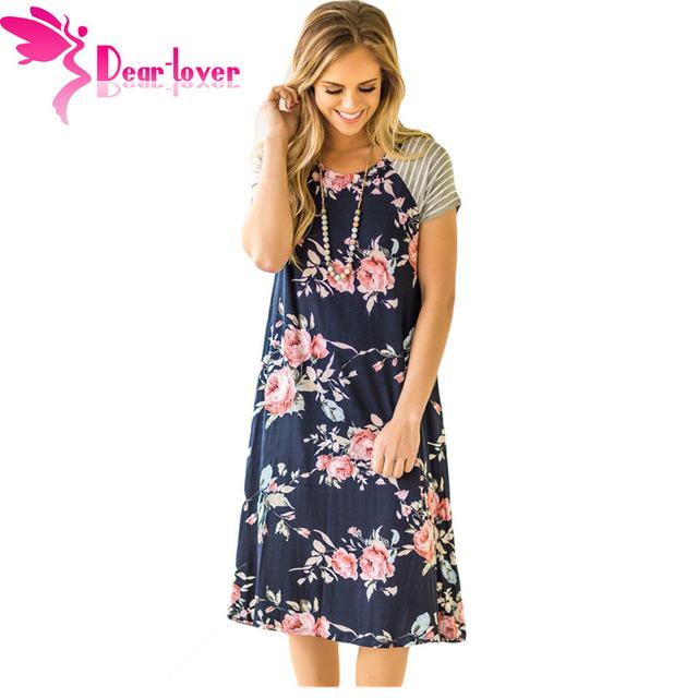 Dear-Lover T-shirt Dresses Womens Summer 2017 Tunic White Backdrop Floral Print A-line Loose Dress vestidos casual mujer LC61596 - Lolieshop
