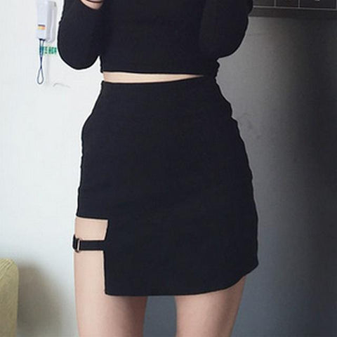Sexy Spy Women's Skirts Mini Asymmetrical Saias Black High waist Female Jupe 2017 Design Faldas Female Personality Party Skirt