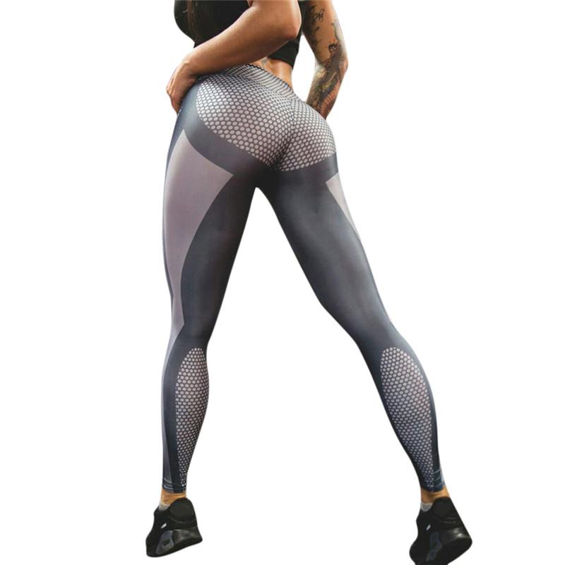 High Waist Sexy Women Sporting Leggings Print Smooth Stretchy Fitness Workout Legins Skinny Bodycon Pants Trousers Grey Jeggings - Lolieshop