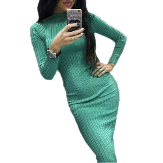 2017 Women's Autumn Spring Dresses Robe Sexy Black Midi Sheath Slim Bodycon Dress Long Sleeve Elegant Package Hip Vestidos GV424 - Lolieshop