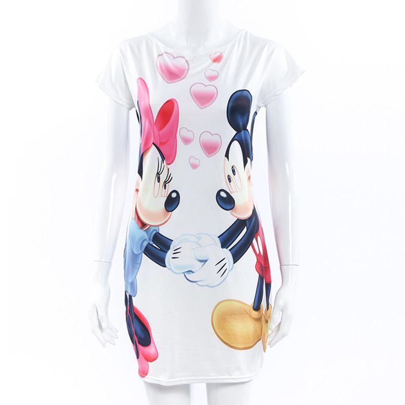 Robe blanche moulante imprimée cartoon - Lolieshop