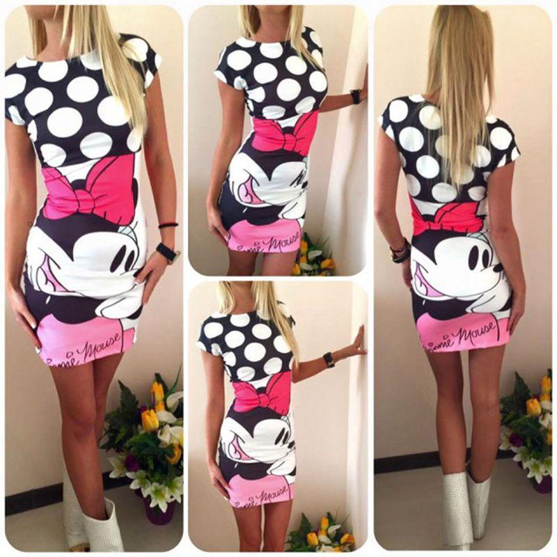 Robe blanche moulante imprimée cartoon - Lolieshop