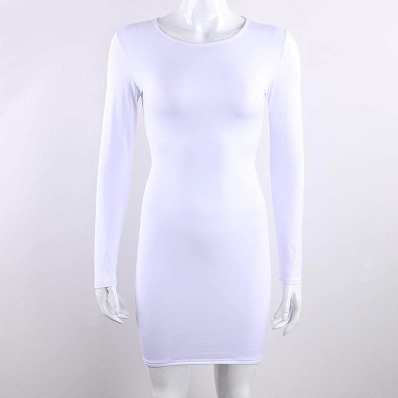Robe Courte Moulante à Lacet - Manches Longues - Blanche
