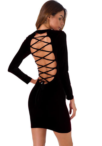Robe Courte Moulante à Lacet - Manches Longues
